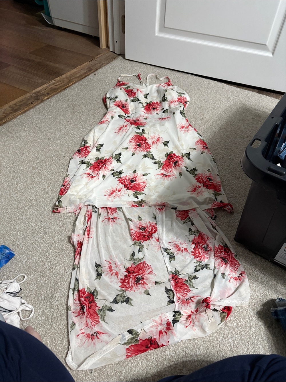 No Boundaries White Floral High-Low Dress with Pink Flowers